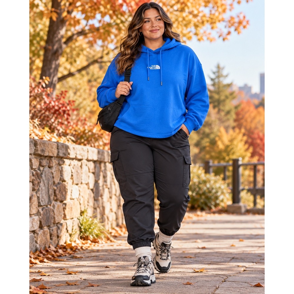 The North Face Hoodie Womens XXL Blue Excellent Cropped Fleece Pullover A84GT